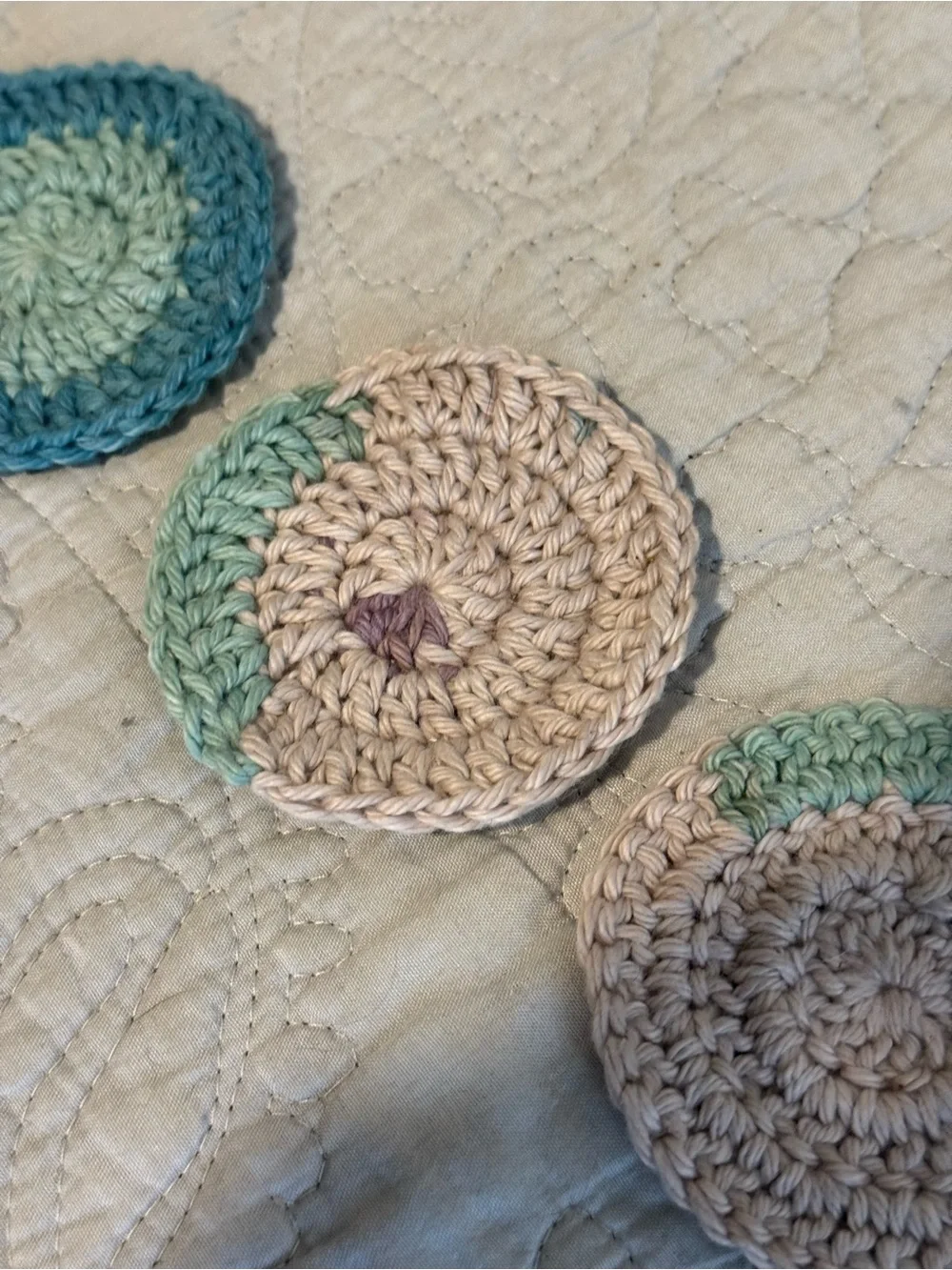 Handmade Crochet Cotton Rounds - Mint, Teal, & Cream